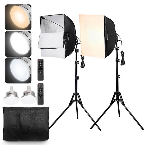 VEVOR Soft Box Lighting 2-Pieces 16 in. x 16 in. Soft Box 45-Watt LED Bulbs Adjustable Color Temperature Tripod Stand Studio