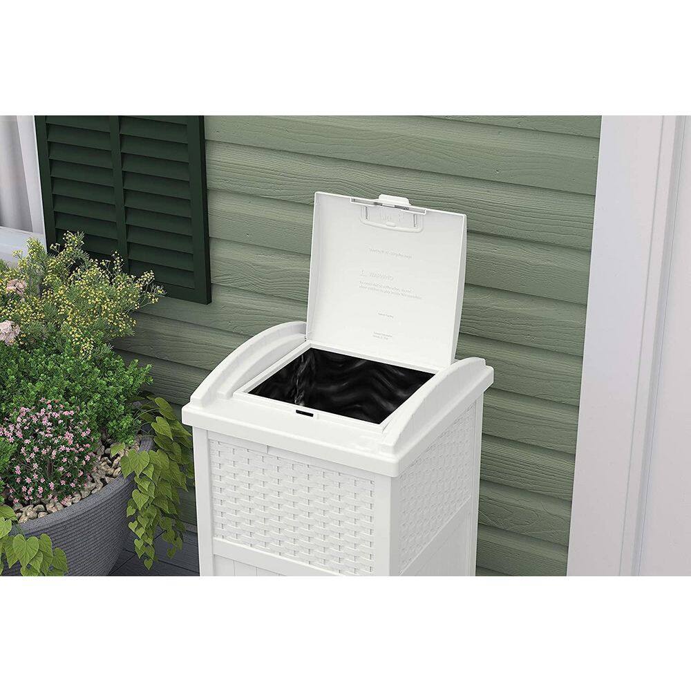 33 Gallon White Polypropylene Wicker Outdoor Trash Bin