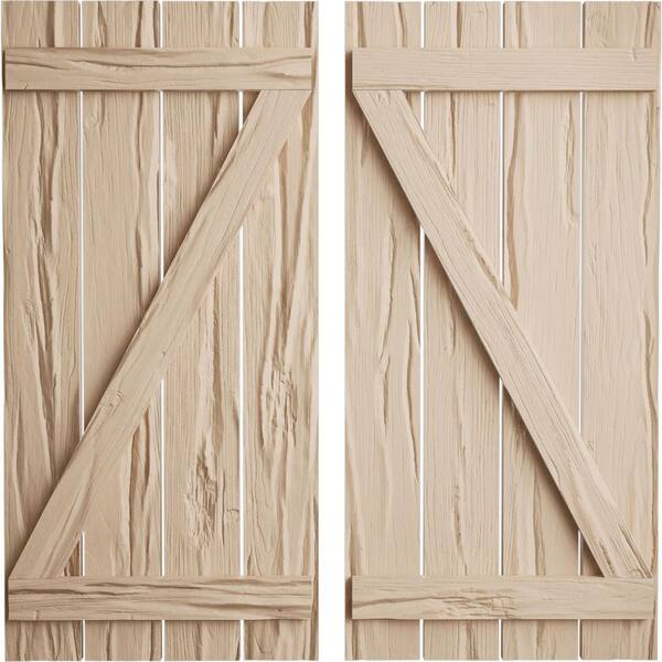 Ekena Millwork 23.5 in. x 24 in. Timberthane Polyurethane 4-Board Spaced Board-n-Batten Riverwood Faux Wood Shutters w/Z-Board Pair
