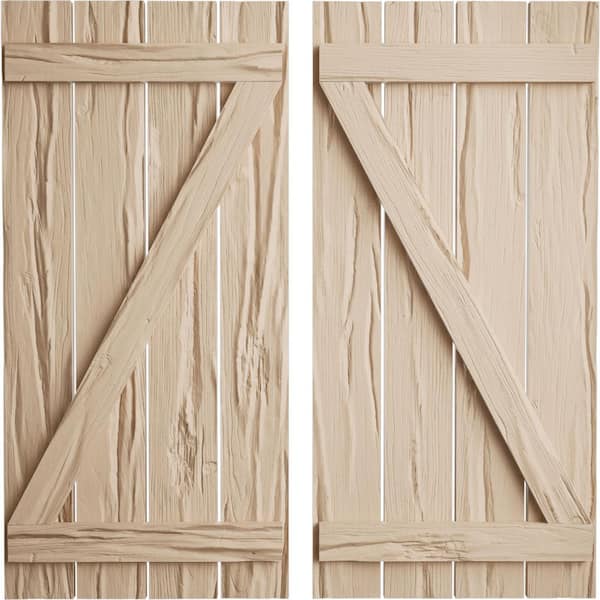 Ekena Millwork 23.5 in. x 26 in. Timberthane Polyurethane 4-Board Spaced Board-n-Batten Riverwood Faux Wood Shutters w/Z-Board Pair