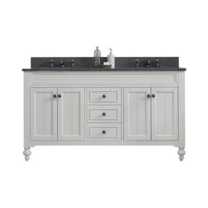 Potenza 60 in. W x 33 in. H Vanity in Ivory Grey with Granite Vanity Top in Blue Limestone with White Basins