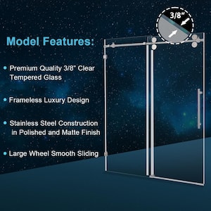 60 in. W x 76 in. H Sliding Frameless Shower Door in Chrome with 3/8 in. Clear Glass