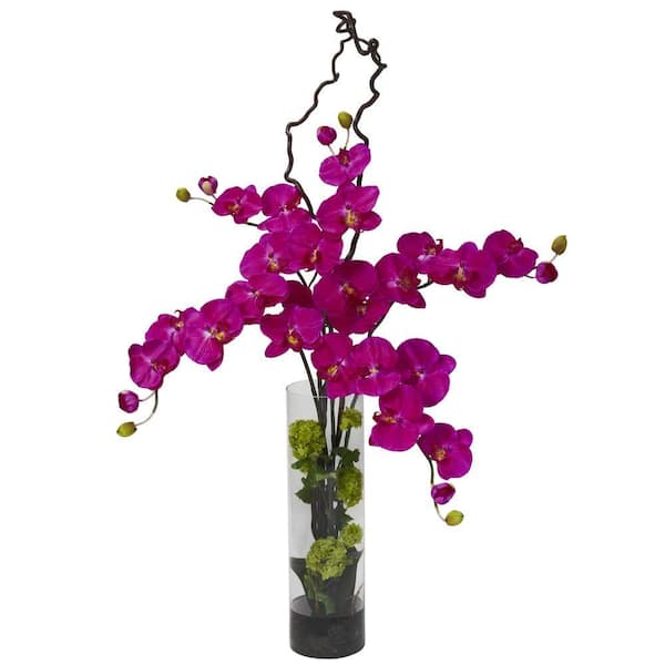 Nearly Natural 47 in. Artificial H Orchid Giant Phalaenopsis and Hydrangea Silk Flower Arrangement