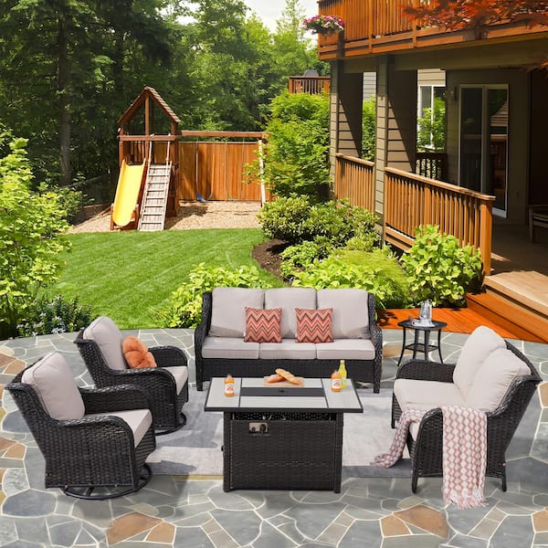 Fire pit table discount and 6 chairs