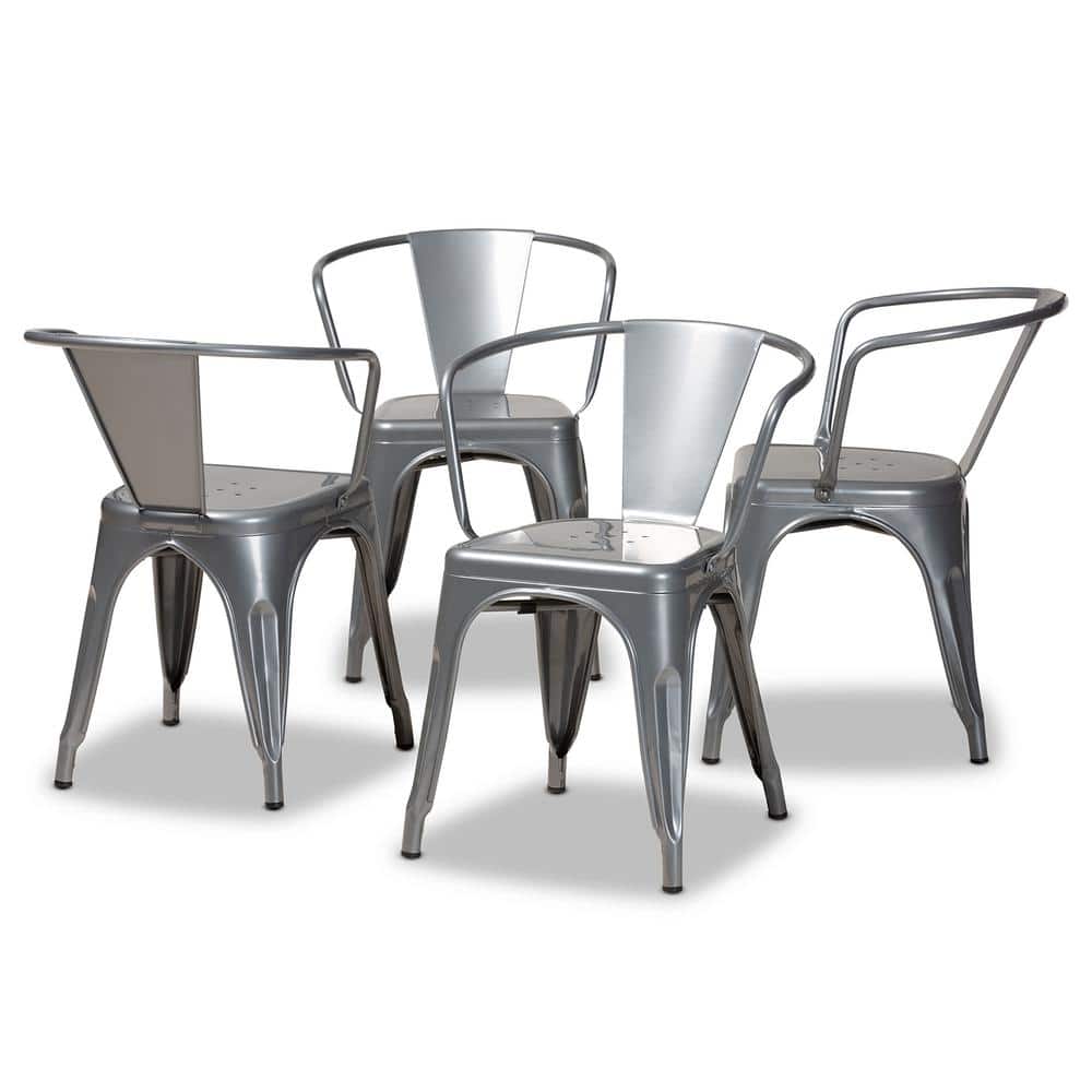 Ryland Industrial Gray Metal & Cane High Arm Chair