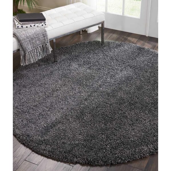 Malibu Shag Dark Grey 4 ft. x 4 ft. Shag Modern Round Area Rug
