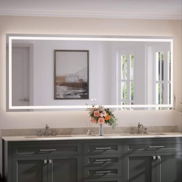 84 in. W x 36 in. H Rectangular Frameless LED Lighted Bathroom Vanity Mirror with Light with Backlit and Anti-Fog