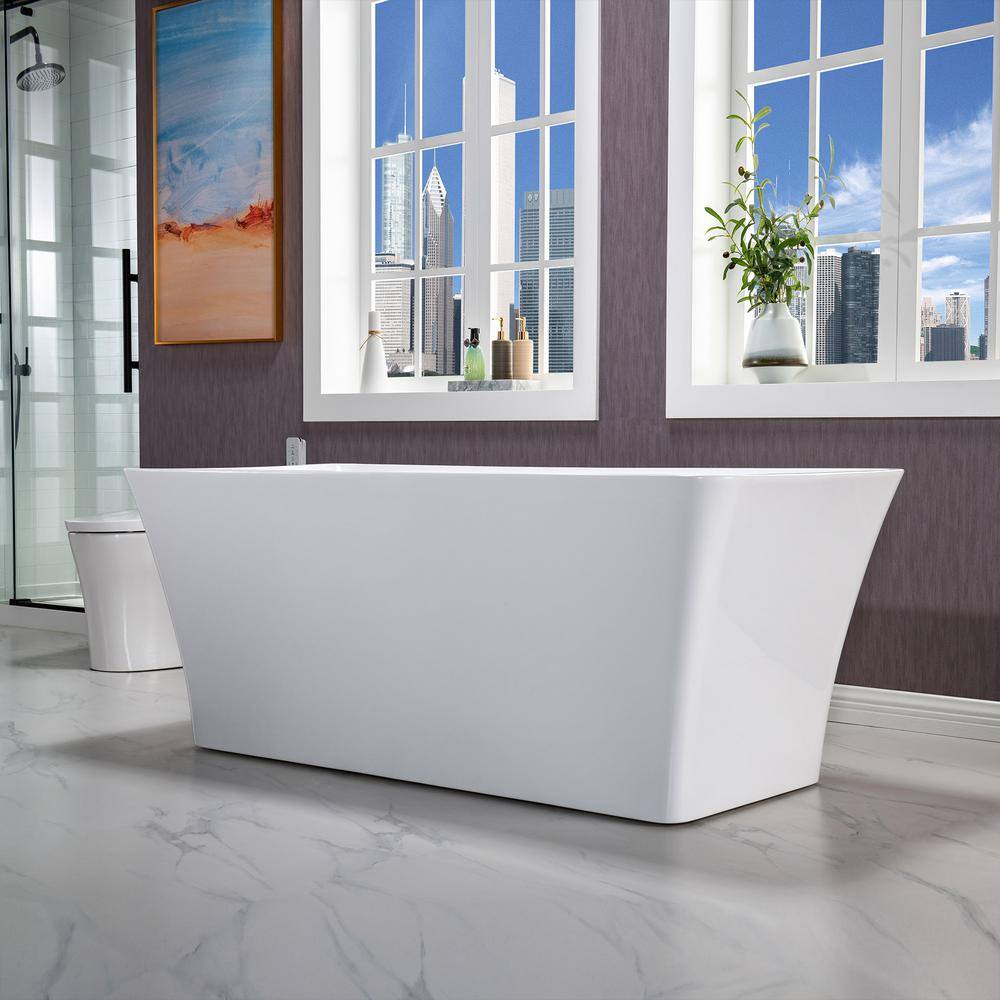 Echo 59'' White Acrylic Freestanding Soaking Bathtub with Matte Black Trim