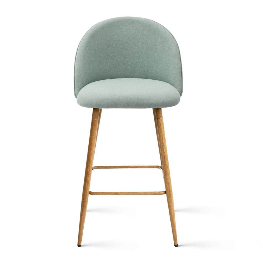 Beige Upholstered Adjustable Counter Stool Set with Wood Legs