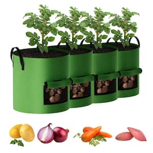 10 Gal. Grow Bags Heavy-Duty Thickened Nonwoven Fabric Pots with Durable Handles, Green (4-Pack)