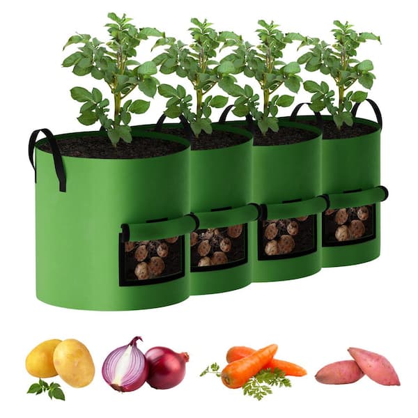 Oumilen 10 Gal. Grow Bags Heavy-Duty Thickened Nonwoven Fabric Pots with Durable Handles, Green (4-Pack)