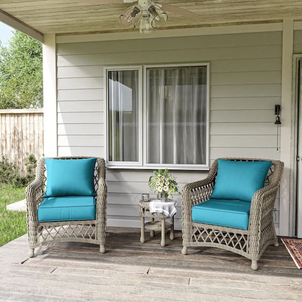 24 in. x 24 in. x 6.5 in. Outdoor Repacement Deep Seating Lounge Chair Cushion with Backrest (2-Pack) Lake