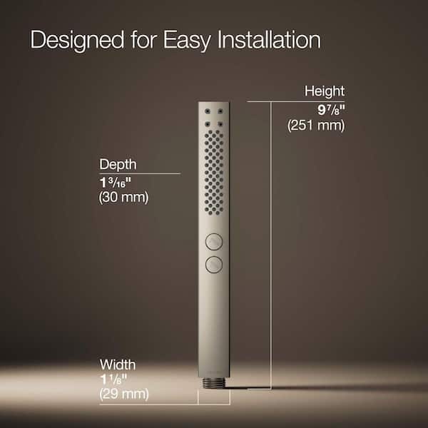 KOHLER Shift+ Square 2-Spray Handheld Showerhead with Katalyst Air-Induction Technology in Vibrant Brushed Nickel