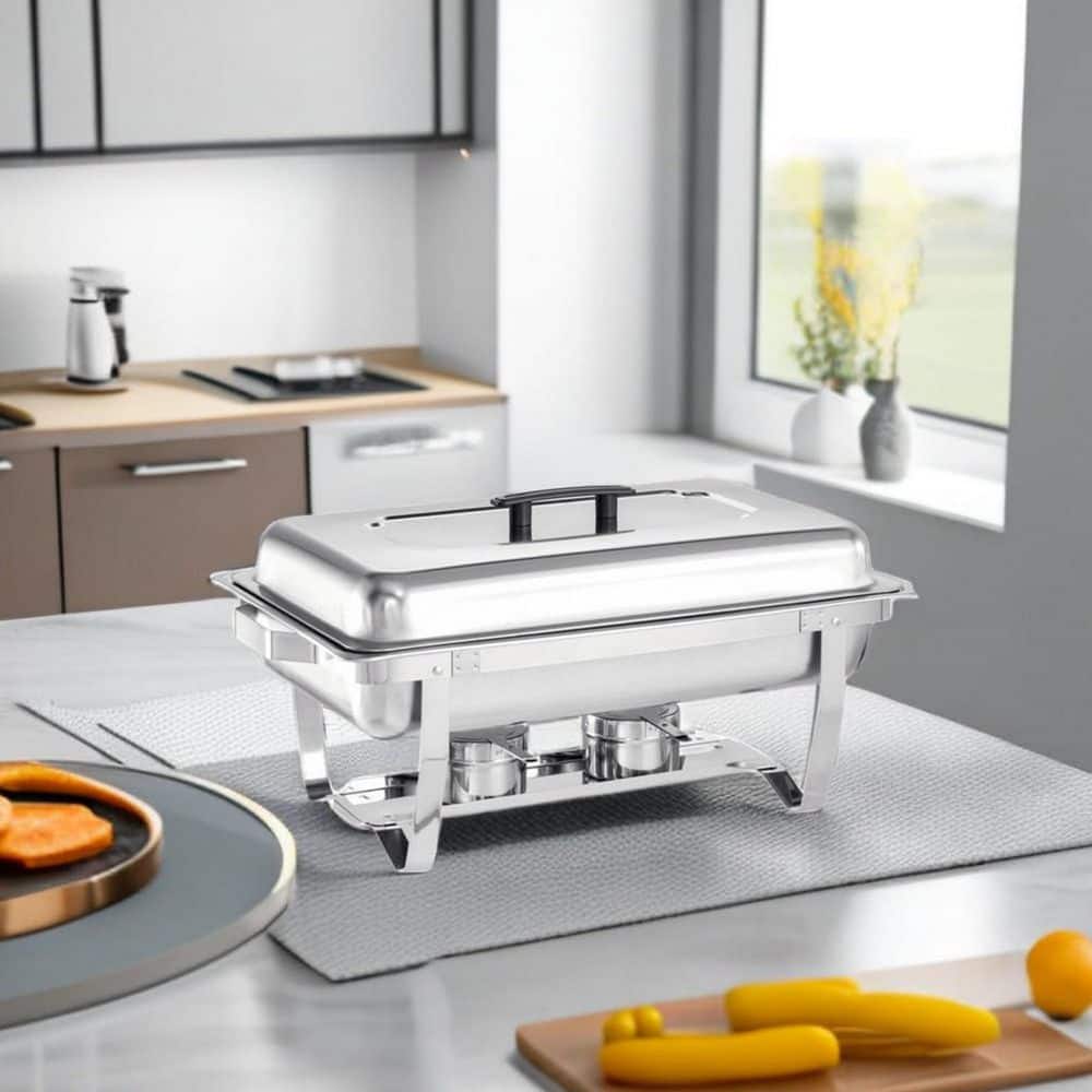 4-Pack 9 Qt. Stainless Steel Chafing Dish Set with Folding Frame, Buffet Warmers for Catering & Events