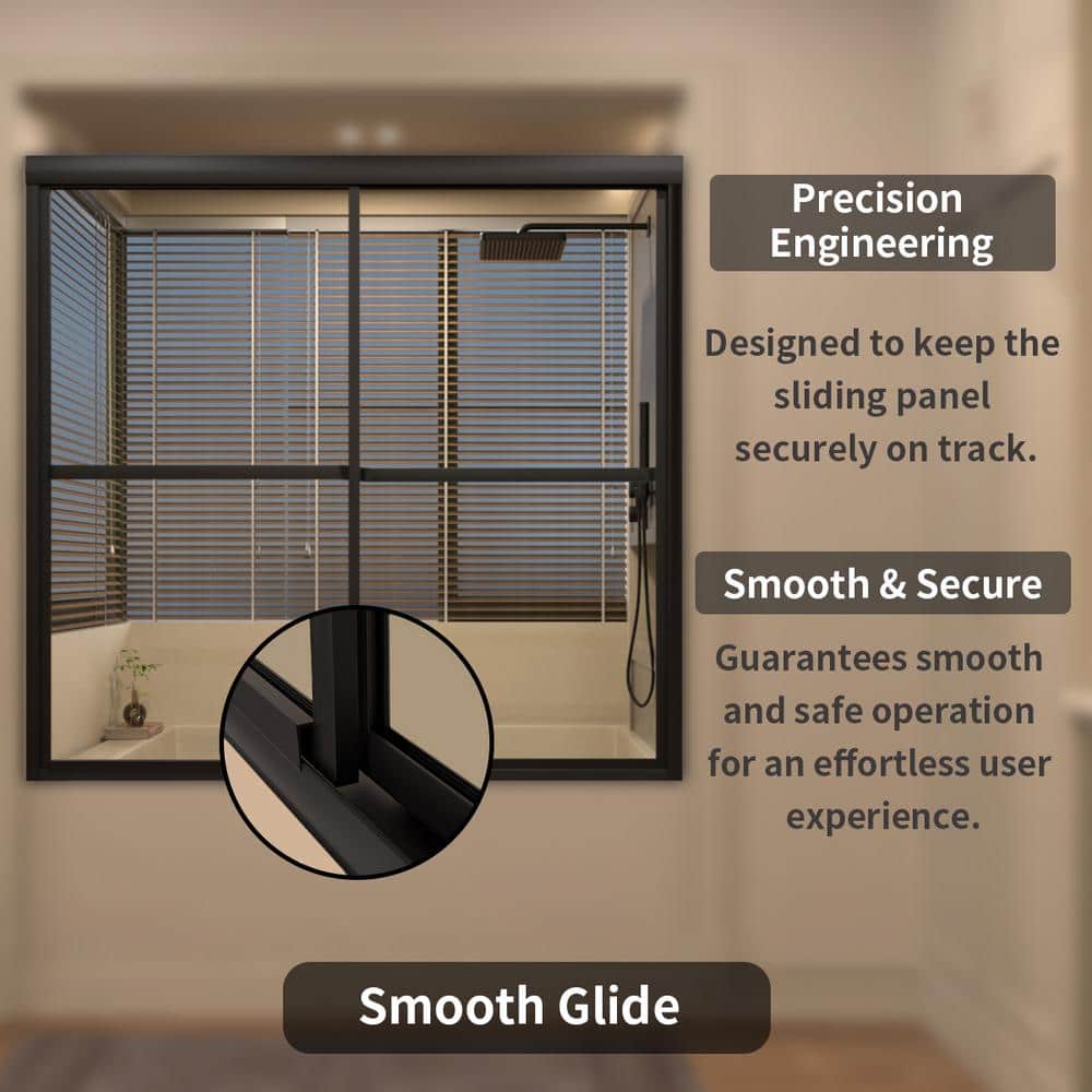 Matte Black Double Sliding Semi-Frameless Tub Door