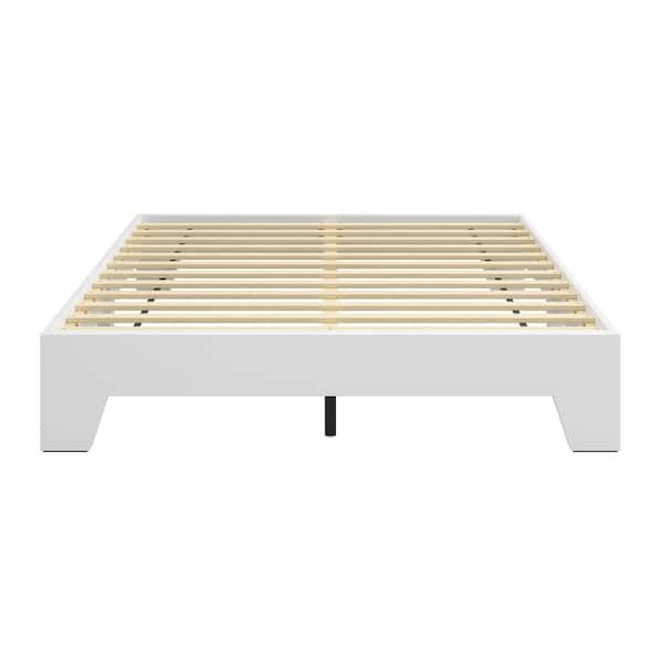 Lugano White Wood Frame Twin Platform Bed with Modern No Headboard Design, Easy Assembly