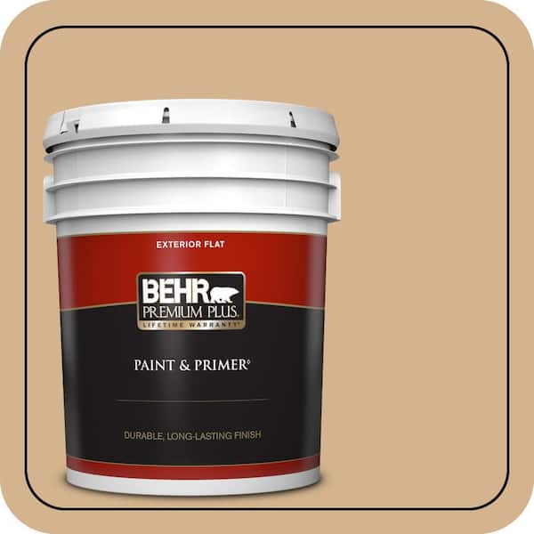 BEHR PREMIUM PLUS 5 gal. Home Decorators Collection #HDC-NT-04 Creme De Caramel Flat Exterior Paint & Primer