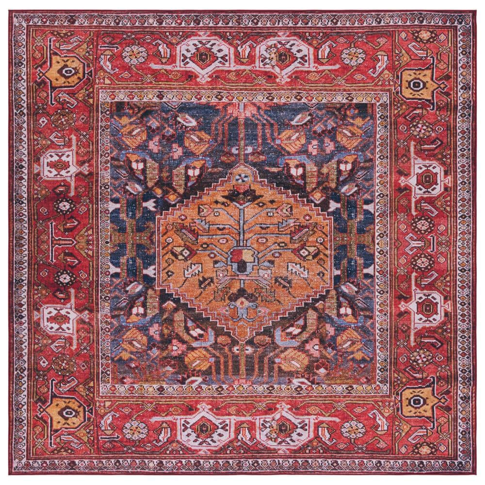 Tucson 6' Square Navy and Rust Synthetic Area Rug