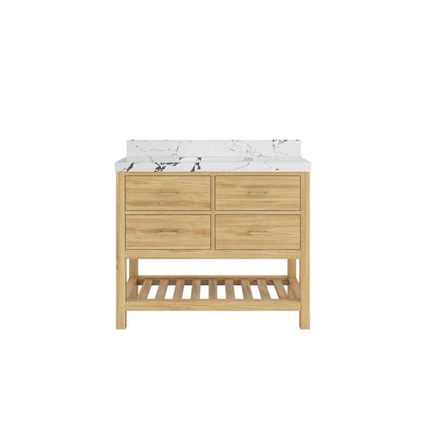 Willow Collections Parker Teak 42 in. Single Sink Freestanding Light Natural Bath Vanity with Viola Night Quartz Top Unassembled