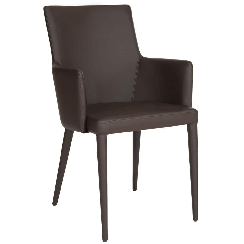 Transitional 24'' Faux Leather Metal Arm Chair in Brown