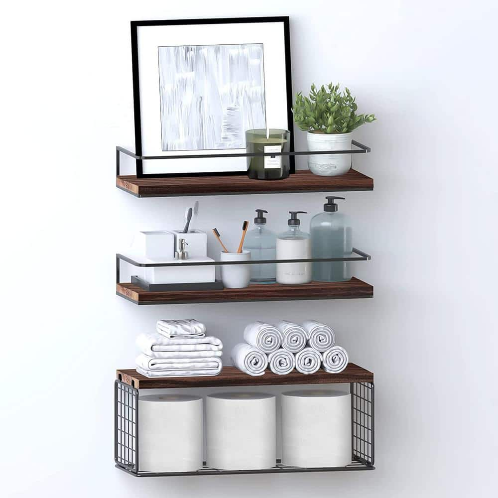 Black Metal Wire Bathroom Floating Shelves, Decorative Wall Shadow