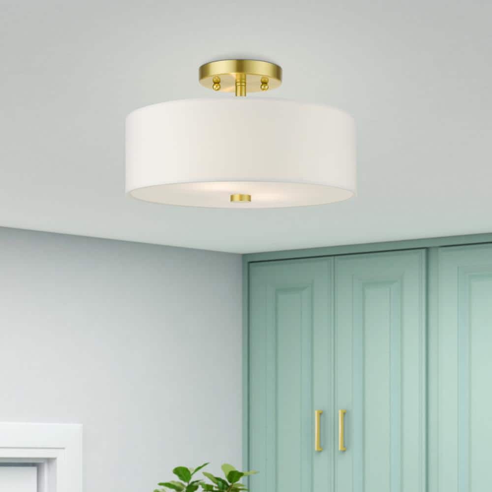 Meridian Satin Brass 2-Light LED Drum Semi-Flush Mount
