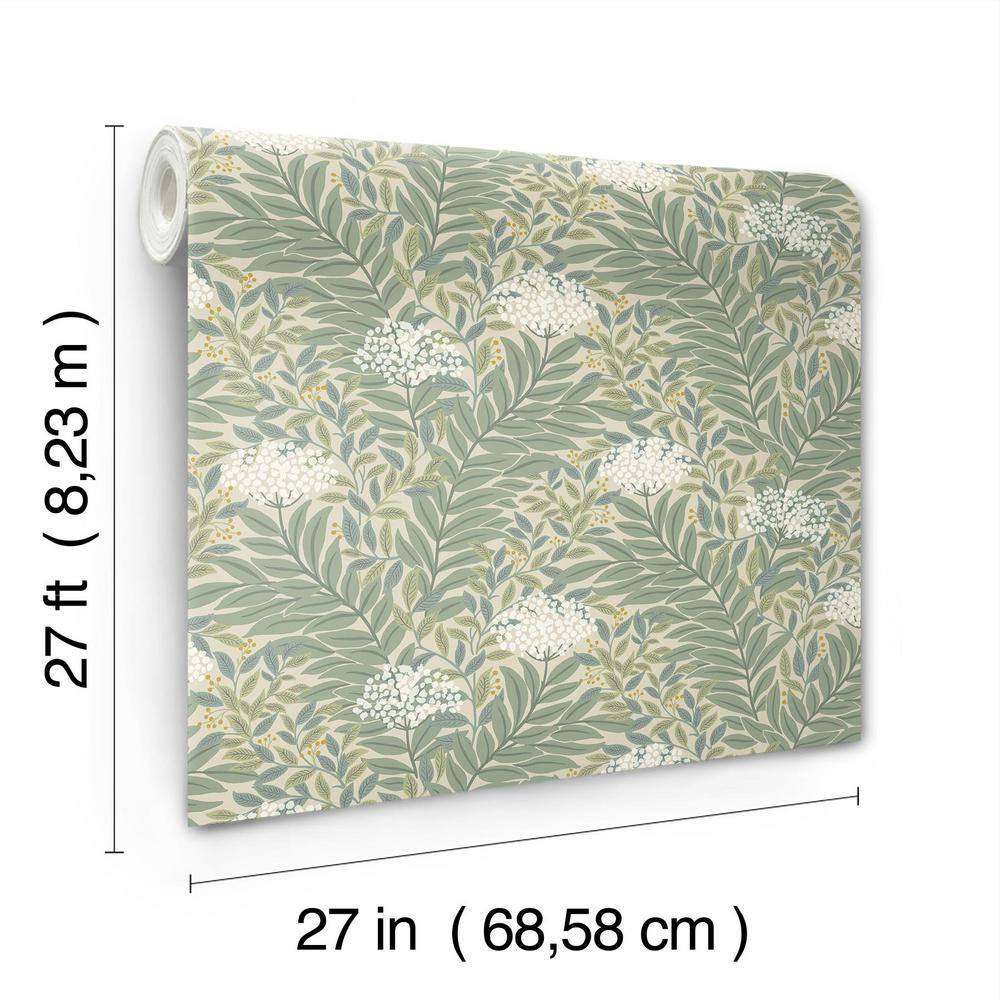 Linen Green and Beige Floral Wallpaper Roll