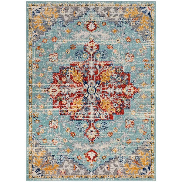 Nourison Passion Aqua Multicolor 4 ft. x 6 ft. Center medallion Traditional Area Rug