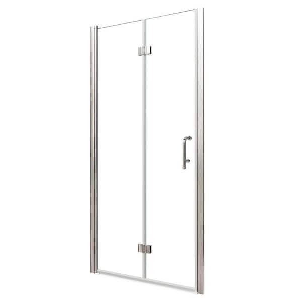 36 in. W x 72 in. H Bifold Semi-Frameless Shower Door in Brushed Nickel with 1/4 in. Clear Glass