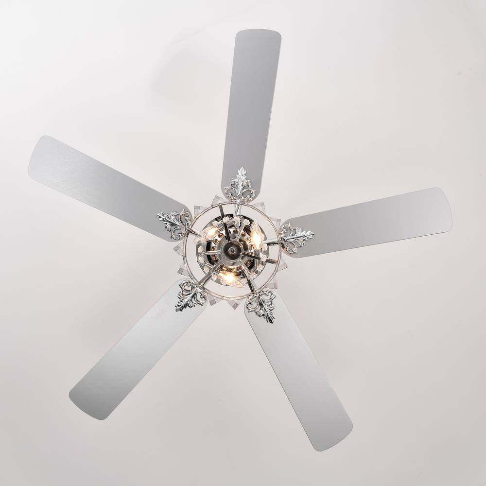 52" Chrome Crystal Ceiling Fan with Reversible Blades and Remote
