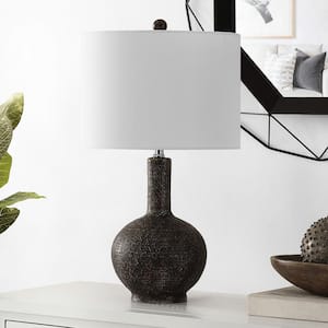 Carser 25 in. Dark Gray Table Lamp with White Shade