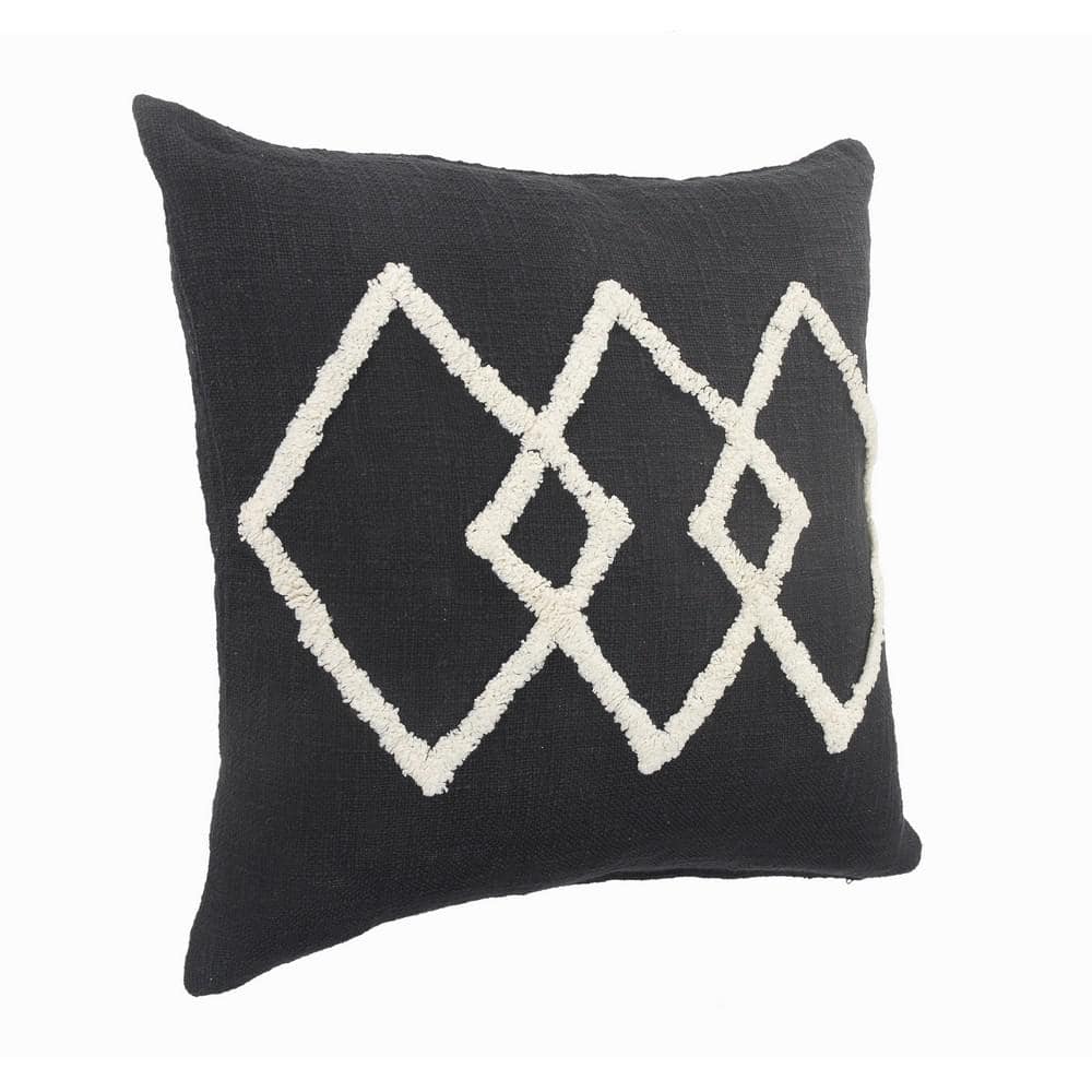 Black and White Tufted Diamond Geometric Throw Pillow, 20" x 20"