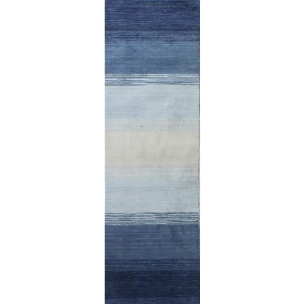 Contempo Blue 3 ft. x 8 ft. (26 x 8) Striped Contemporary Runner Rug