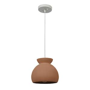 Sienna 1-Light Matte Terracotta Pendant Light with Ceramic Shade and White Fabric Cord
