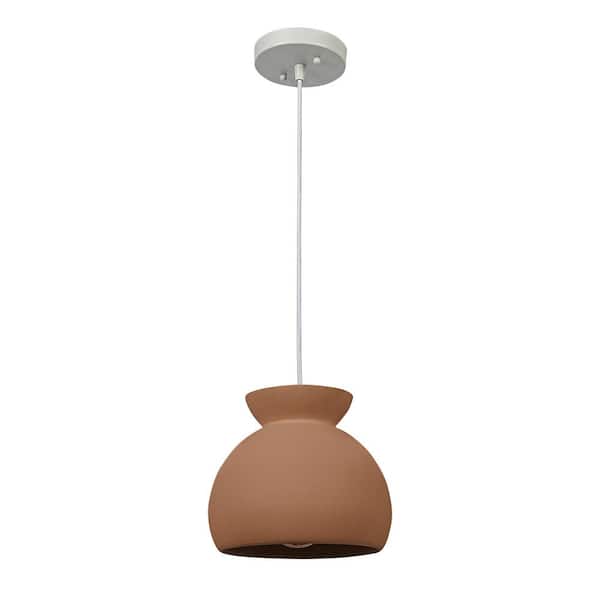 Robert Stevenson Lighting Sienna 1-Light Matte Terracotta Pendant Light with Ceramic Shade and White Fabric Cord