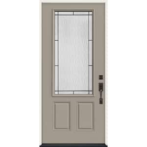 36 in. x 80 in. Left Hand 3/4 Lite Wendover Decorative Glass Desert Sand Steel Prehung Front Door