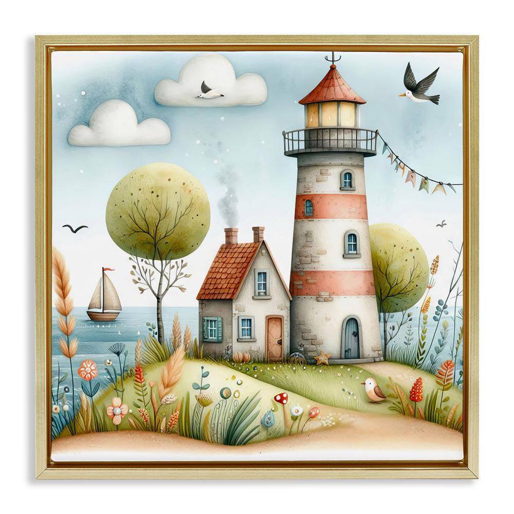 Nautical Lighthouse Whimsy by LSR Design Studio Gold Floater Frame Coastal Graphic Art Print 25 in. x 25 in. price history on PriceWatchPro