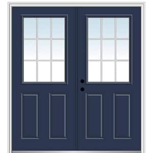 60 in. x 80 in. White Internal Grilles Right-Hand Inswing 1/2-Lite Clear Painted Fiberglass Smooth Prehung Front Door