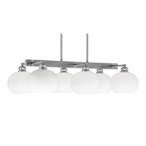 Unbranded Albany 6 Light Brushed Nickel Downlight Chandelier, Linear Chandelier for the Kitchen with White Muslin Glass Shades