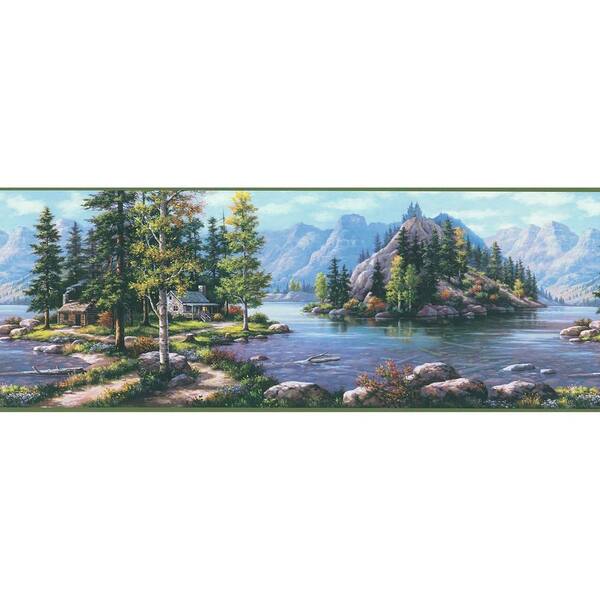 Brewster Scenic Mountain Multi-Color Wallpaper Border Sample