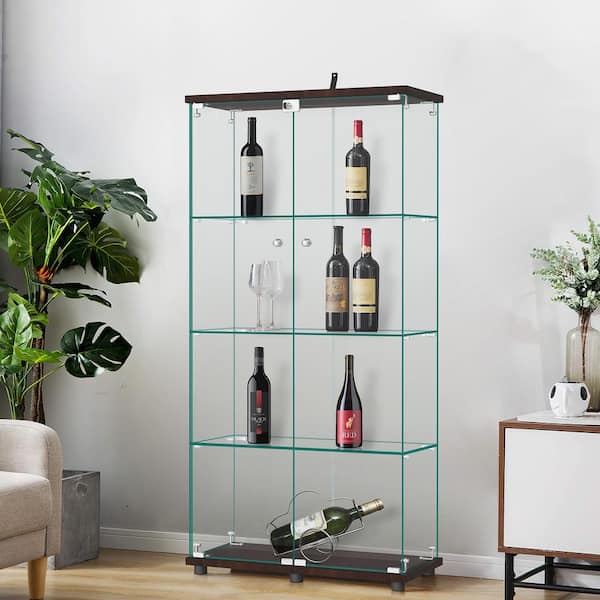 Brown 64.8 in. x 31.7 in. x 14.4 in. Accent Cabinet,Office Storage Cabinet with 3 Shelves and Double Door Cabinet.