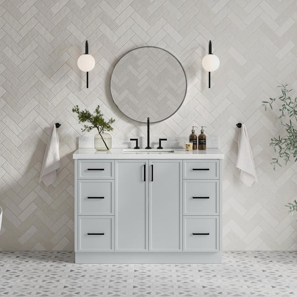 ARIEL Kelly 49 in. W x 22 in. D x 36 in. H Single Sink Bath Vanity in Grey with Italian Carrara Marble Top