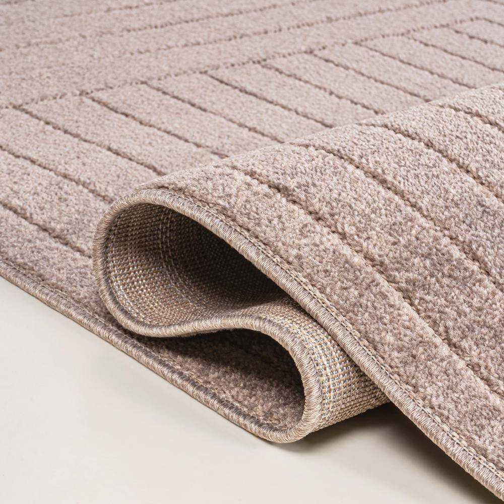 Light Taupe 2 x 8 Reversible Synthetic Stripe Runner Rug