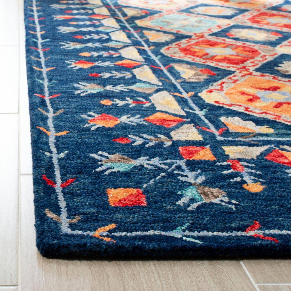 Handmade Tufted Wool Geometric Rectangular Rug 10' x 14' - Blue