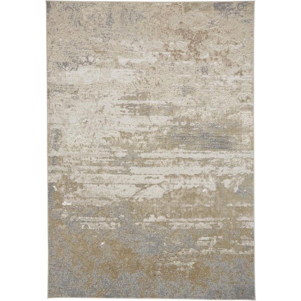 HomeRoots 5 x 8 Gold and Ivory Abstract Area Rug