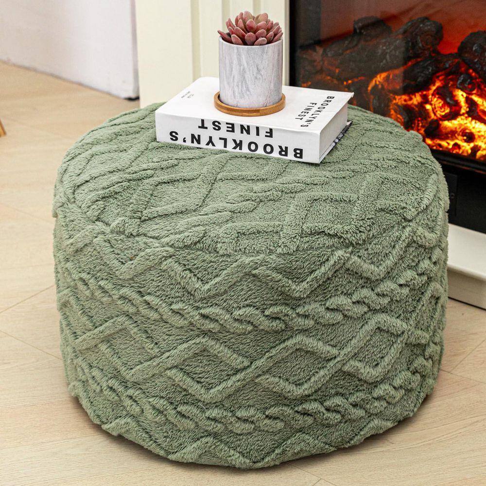 HAY POUF eucalyptus BIGクッション プフ グリーン Suede Sage Green Plush Fiber Upholstered Round Foam Pouf Ottoman