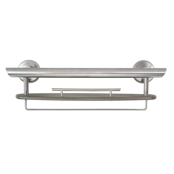 3-in-1 20 in. Grab Bar with Washcloth Bar in Brushed Nickel and Shampoo Shelf in Coastal Gray