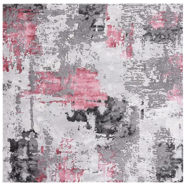 SAFAVIEH Craft Gray/Pink 7 ft. x 7 ft. Gradient Abstract Square Area Rug
