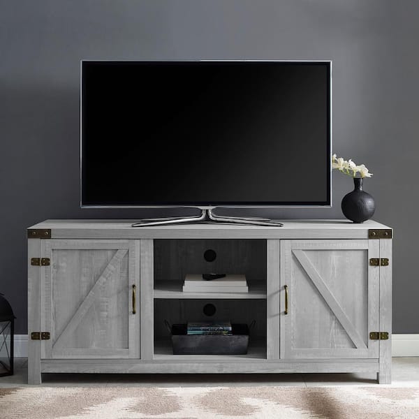 Walker Edison Furniture Company Barnwood Collection 58 in. Stone Grey 2-Door TV Stand with Adjustable Shelf (Max tv size 60 in.)