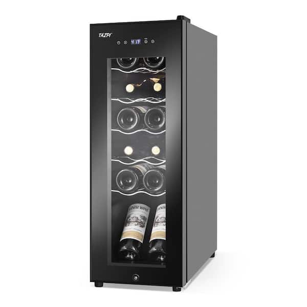 10.7 in. Black Freestanding Beverage Center 12-Bottle Wine Cooler with Adjustable Stainless Steel Wire Shelves
